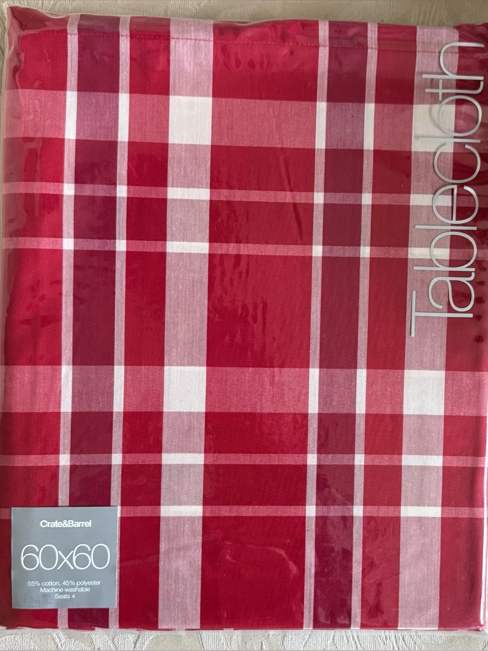Crate&Barrel Red and White Plaid Tablecloth